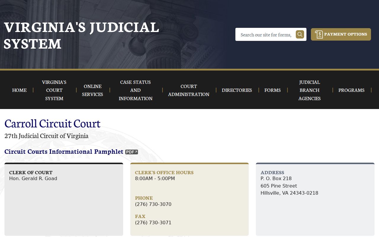 Carroll County criminal court case contact page for Circuit Court