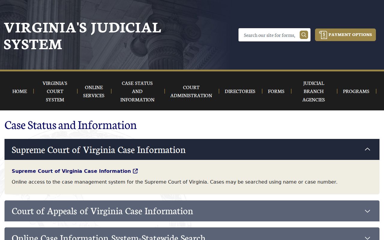 Virginia court search choices for Carroll County criminal case records