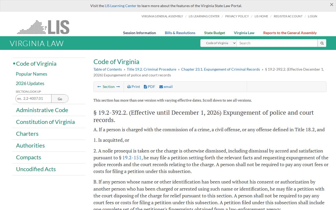 Virginia expungement law for eligible Carroll County criminal records