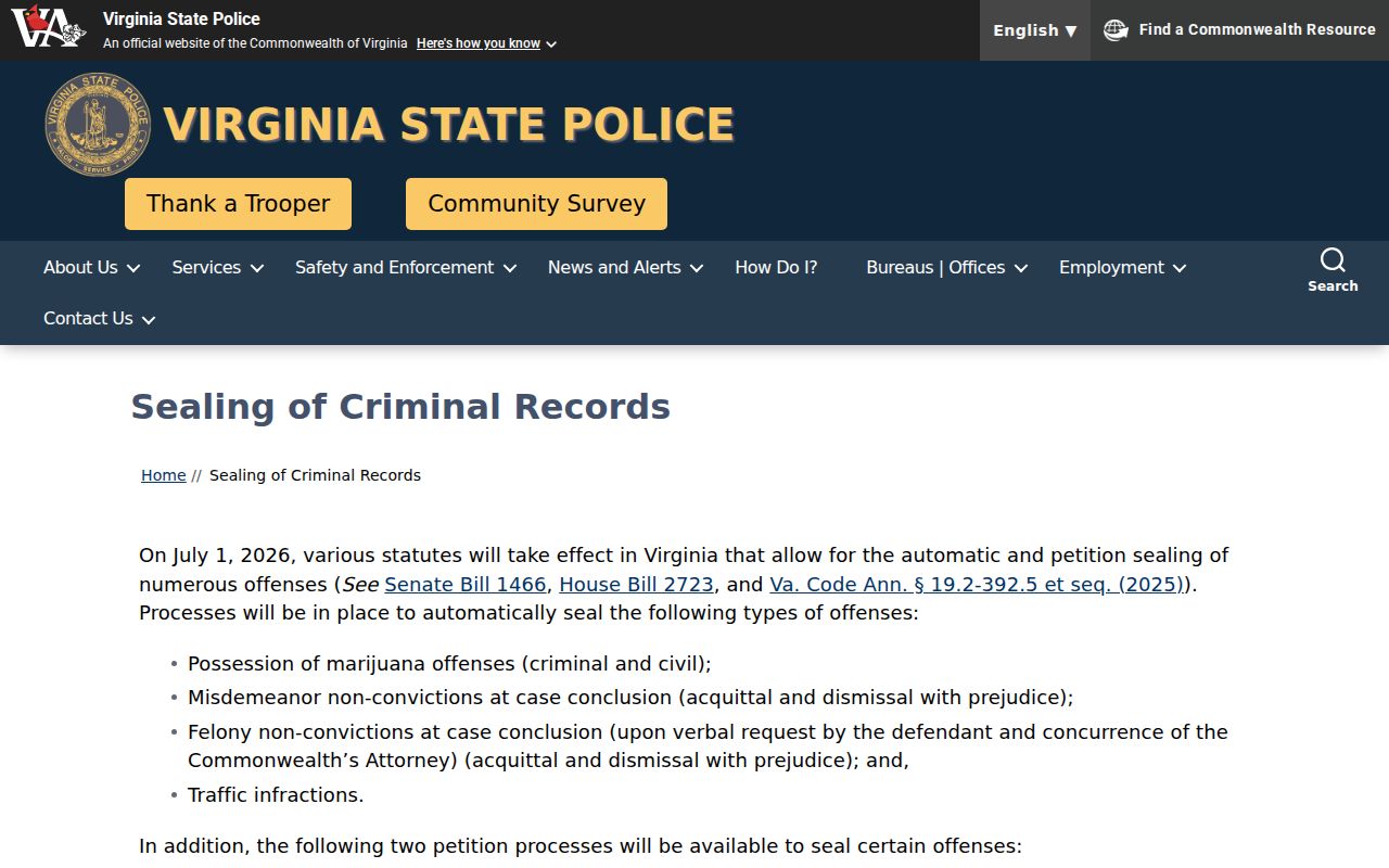 Virginia State Police guide to sealing Carroll County criminal records
